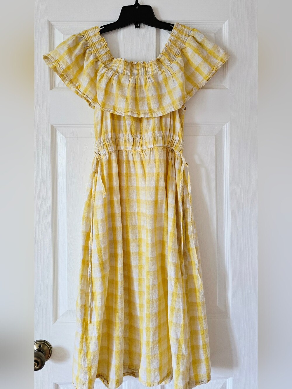 4Our Dreamers Yellow Gingham Off-Shoulder Midi Dress